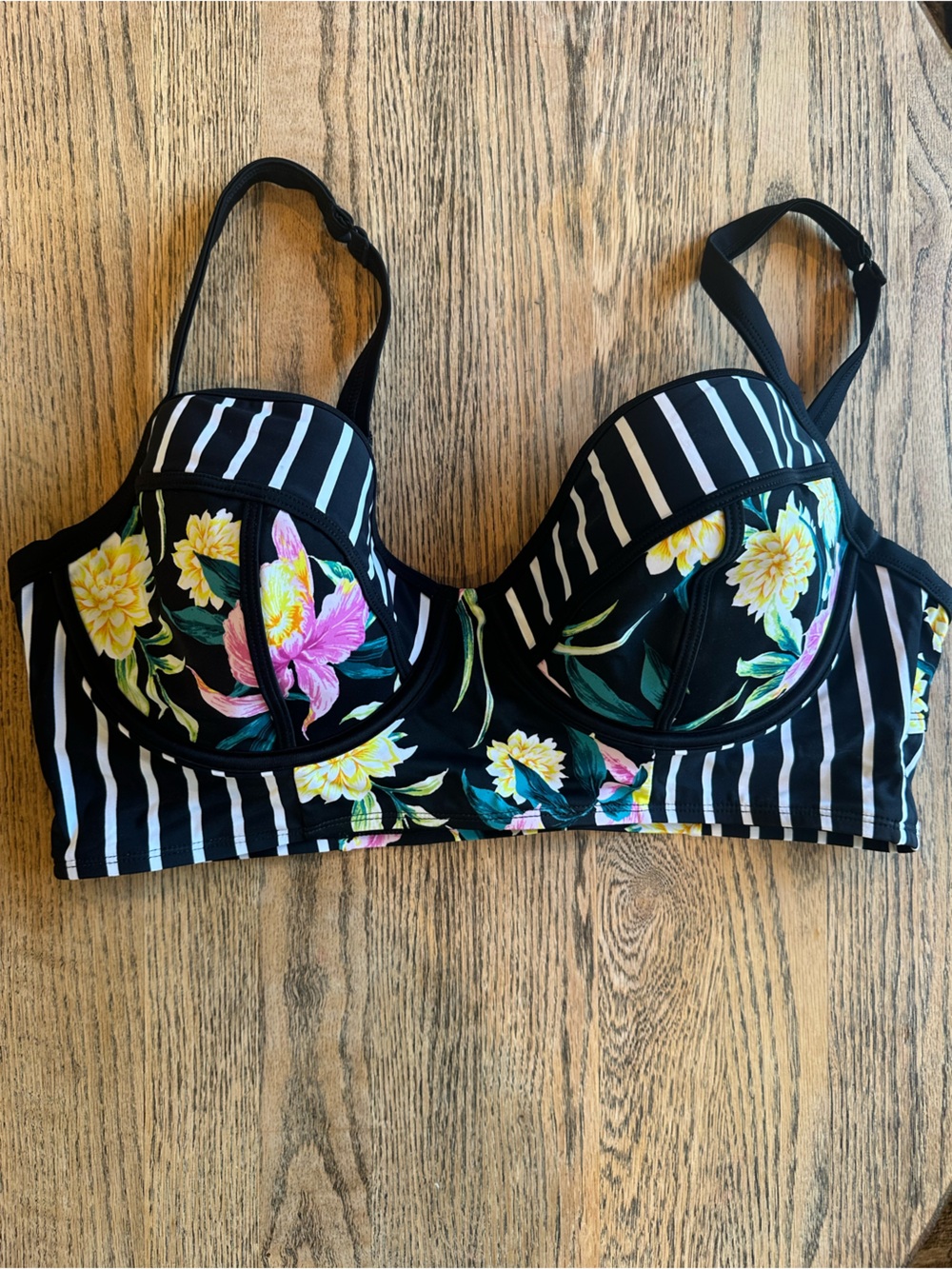 torrid Black Striped Floral Balconette Bikini Top